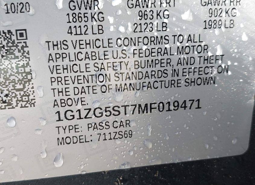 Photo 9 of 2021 Chevrolet Malibu FWD RS (VIN 1G1ZG5ST7MF019471)