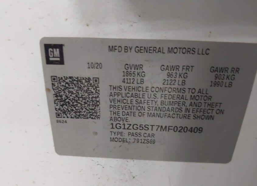 Photo 9 of 2021 Chevrolet Malibu FWD RS (VIN 1G1ZG5ST7MF020409)