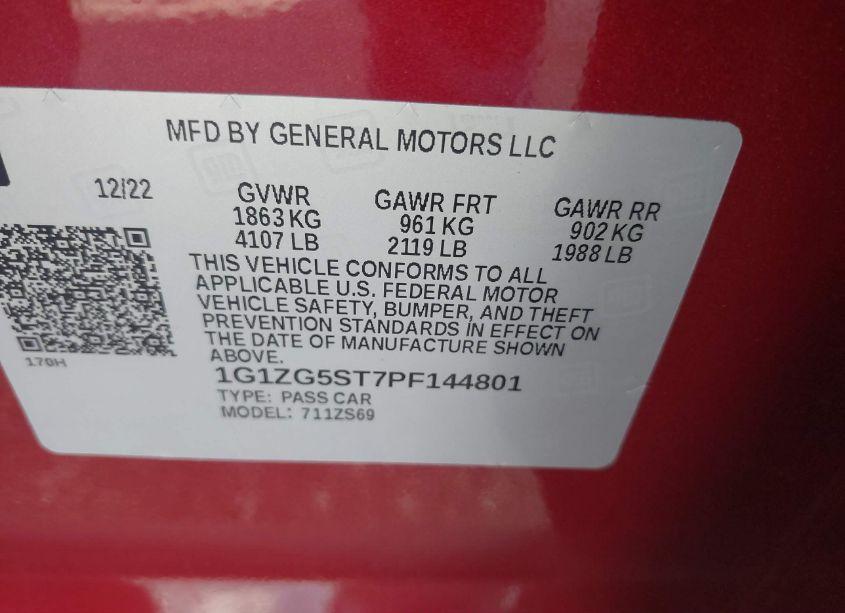 Photo 9 of 2023 Chevrolet Malibu FWD RS (VIN 1G1ZG5ST7PF144801)