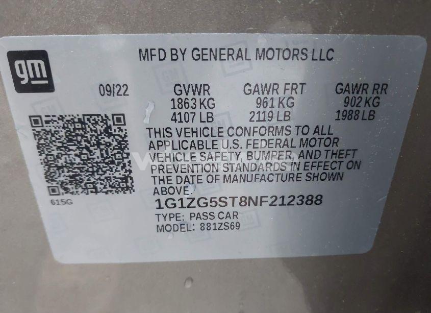 Photo 9 of 2022 Chevrolet Malibu FWD RS (VIN 1G1ZG5ST8NF212388)