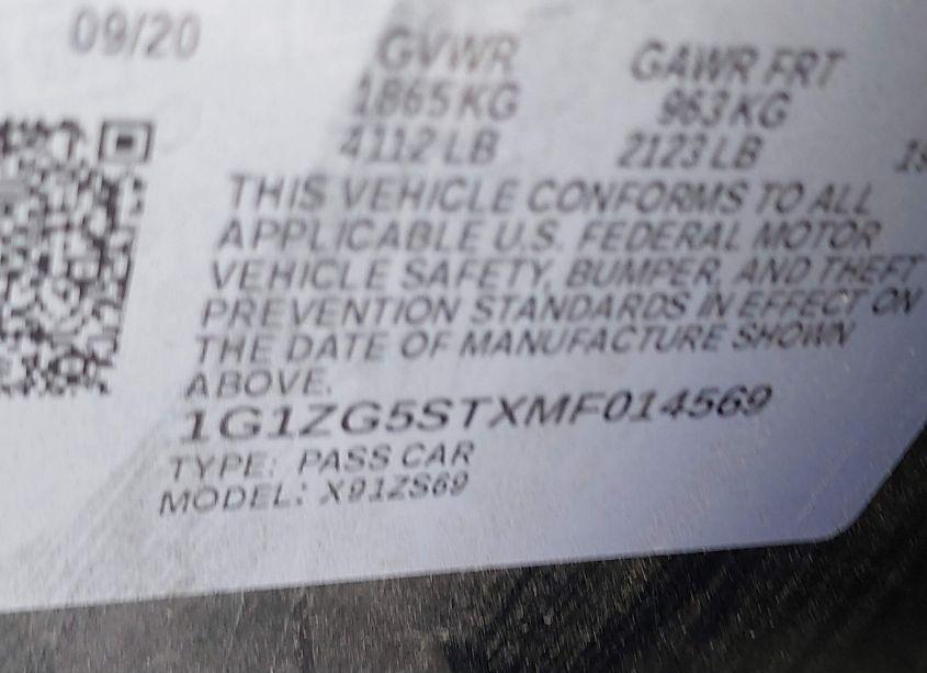 Photo 9 of 2021 Chevrolet Malibu FWD RS (VIN 1G1ZG5STXMF014569)