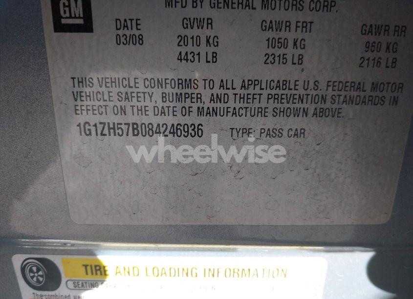 Photo 9 of 2008 Chevrolet Malibu LT (VIN 1G1ZH57B084246936)