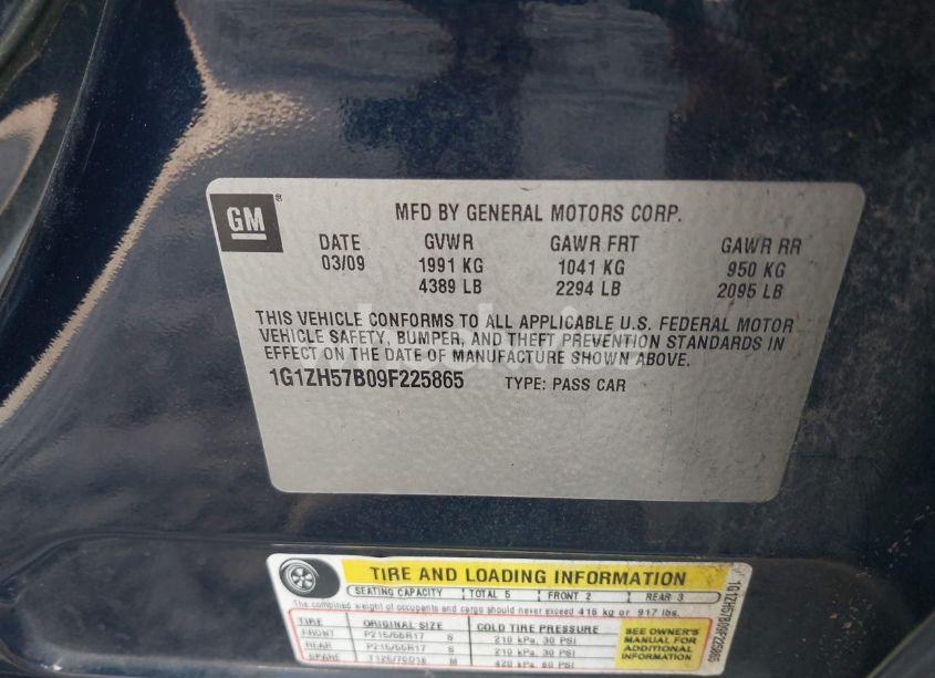 Photo 9 of 2009 Chevrolet Malibu LT (VIN 1G1ZH57B09F225865)