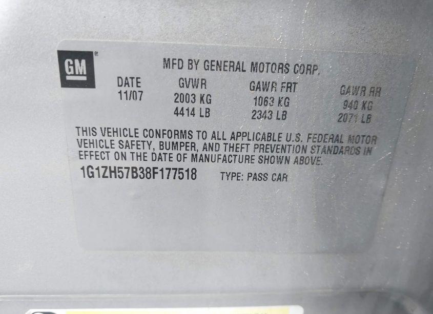 Photo 9 of 2008 Chevrolet Malibu LT (VIN 1G1ZH57B38F177518)