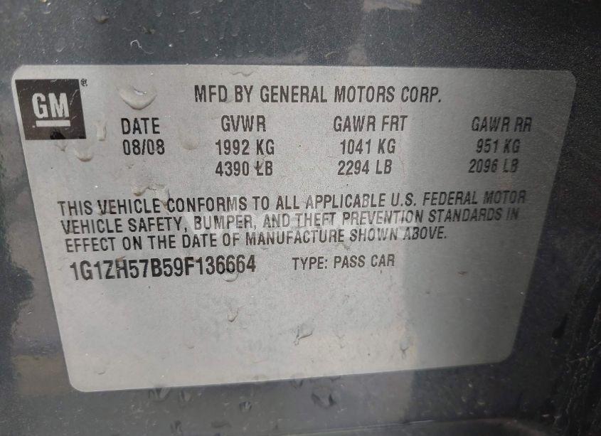 Photo 9 of 2009 Chevrolet Malibu LT (VIN 1G1ZH57B59F136664)