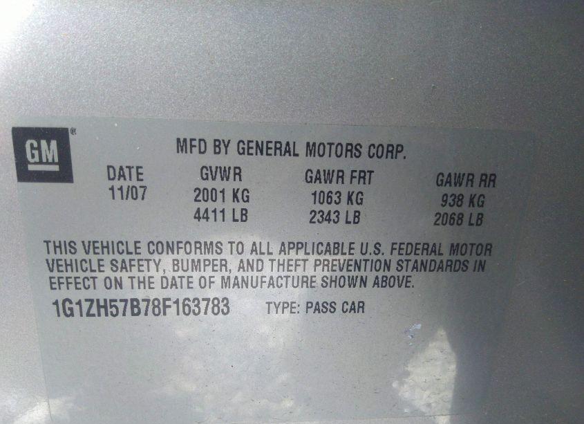 Photo 9 of 2008 Chevrolet Malibu LT (VIN 1G1ZH57B78F163783)