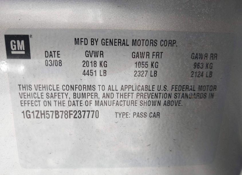 Photo 9 of 2008 Chevrolet Malibu LT (VIN 1G1ZH57B78F237770)