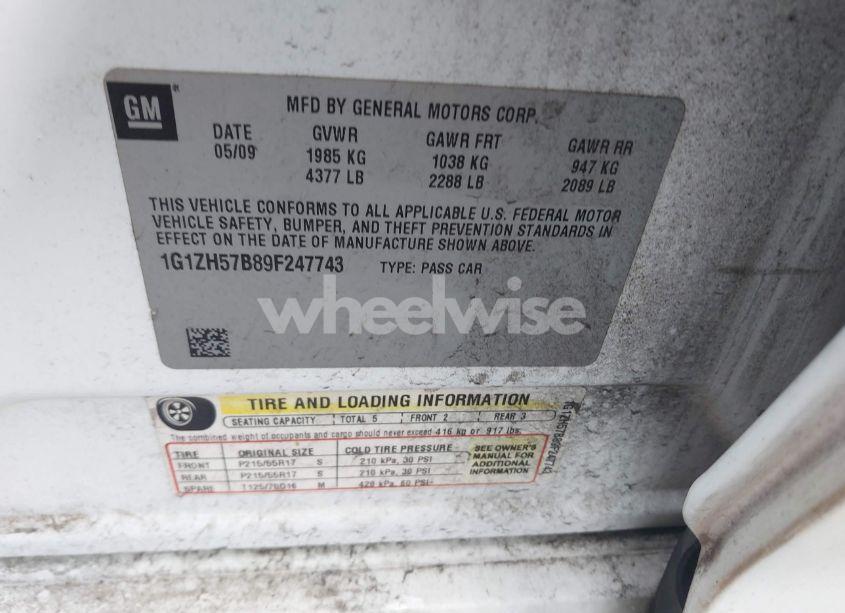 Photo 9 of 2009 Chevrolet Malibu LT (VIN 1G1ZH57B89F247743)