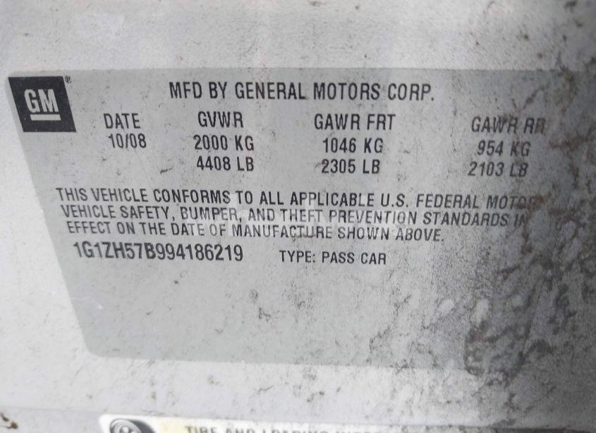 Photo 9 of 2009 Chevrolet Malibu LT (VIN 1G1ZH57B994186219)