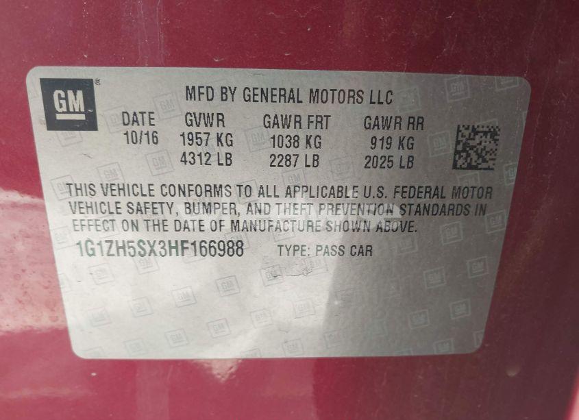 Photo 9 of 2017 Chevrolet Malibu PREMIER (VIN 1G1ZH5SX3HF166988)