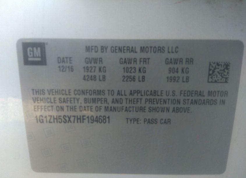 Photo 9 of 2017 Chevrolet Malibu PREMIER (VIN 1G1ZH5SX7HF194681)