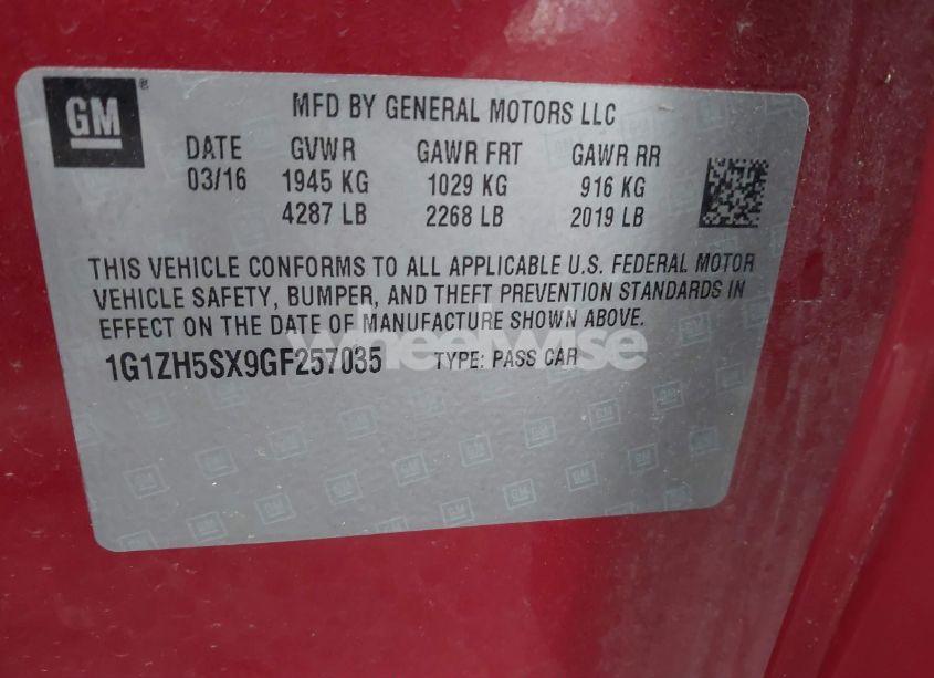 Photo 9 of 2016 Chevrolet Malibu PREMIER (VIN 1G1ZH5SX9GF257035)