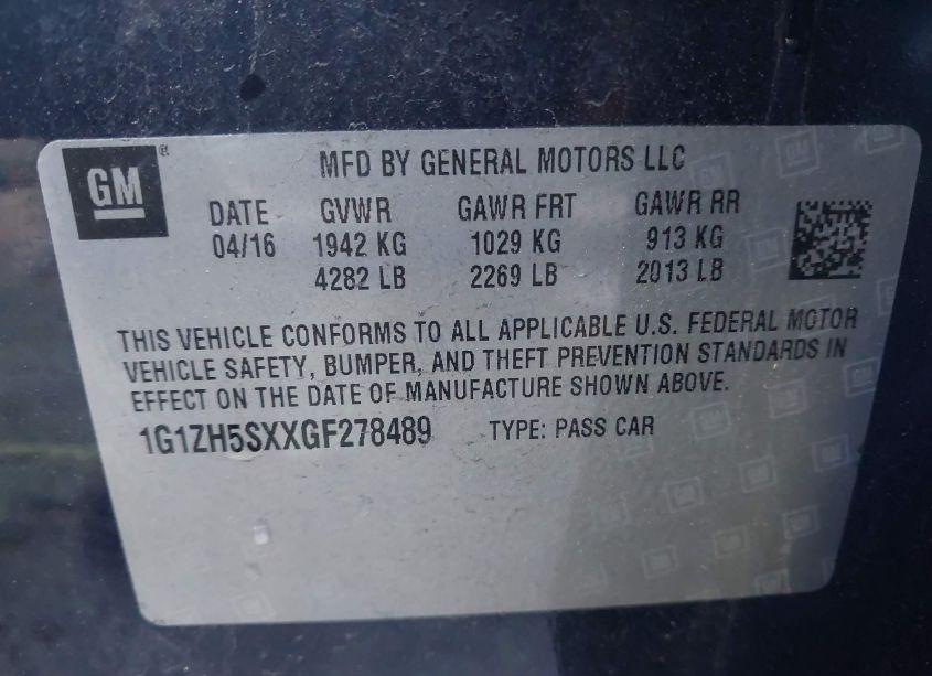 Photo 9 of 2016 Chevrolet Malibu PREMIER (VIN 1G1ZH5SXXGF278489)