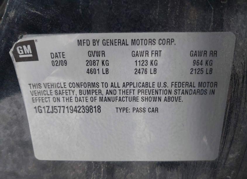 Photo 9 of 2009 Chevrolet Malibu LT (VIN 1G1ZJ577194239818)