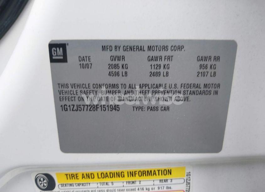 Photo 9 of 2008 Chevrolet Malibu LT (VIN 1G1ZJ57728F151945)