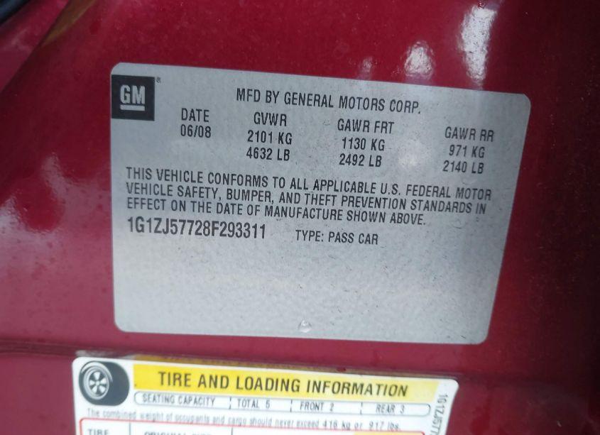 Photo 9 of 2008 Chevrolet Malibu LT (VIN 1G1ZJ57728F293311)