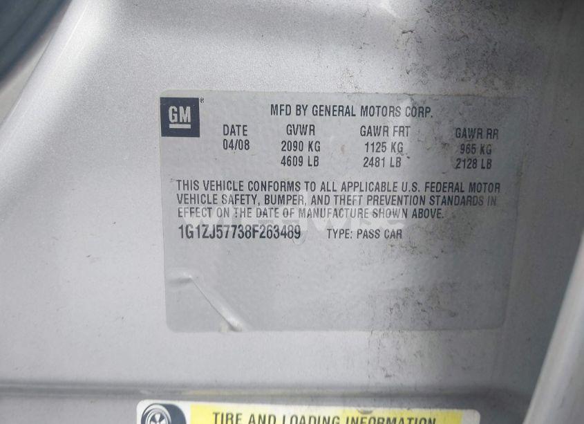 Photo 9 of 2008 Chevrolet Malibu LT (VIN 1G1ZJ57738F263489)
