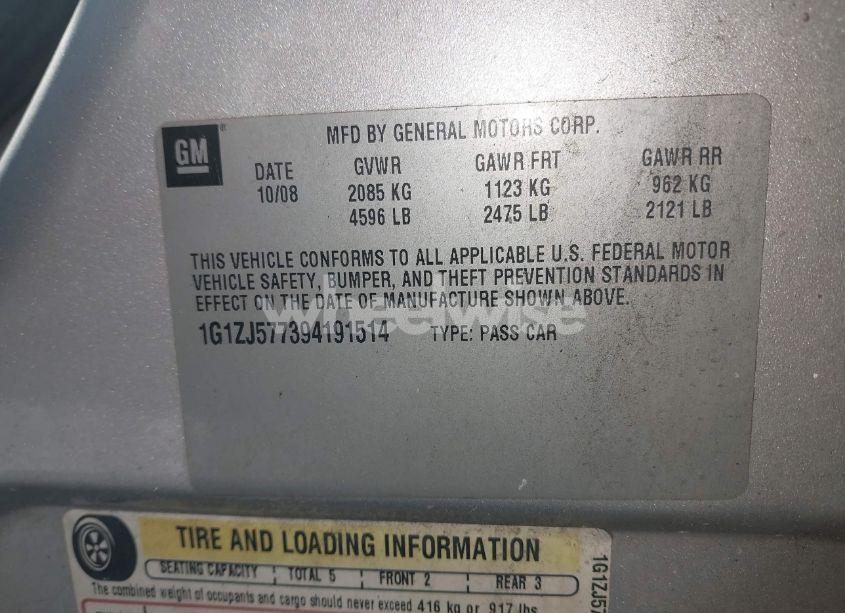 Photo 9 of 2009 Chevrolet Malibu LT (VIN 1G1ZJ577394191514)