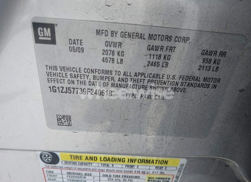 Photo 9 of 2009 Chevrolet Malibu LT (VIN 1G1ZJ57739F240618)