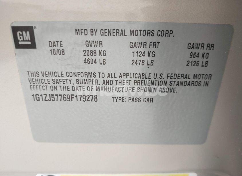 Photo 9 of 2009 Chevrolet Malibu LT (VIN 1G1ZJ57769F179278)