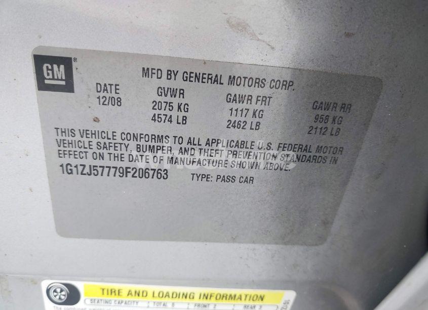 Photo 9 of 2009 Chevrolet Malibu LT (VIN 1G1ZJ57779F206763)