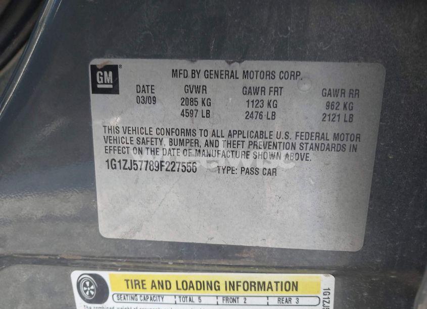 Photo 9 of 2009 Chevrolet Malibu LT (VIN 1G1ZJ57789F227556)