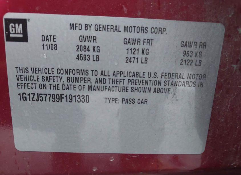 Photo 9 of 2009 Chevrolet Malibu LT (VIN 1G1ZJ57799F191330)