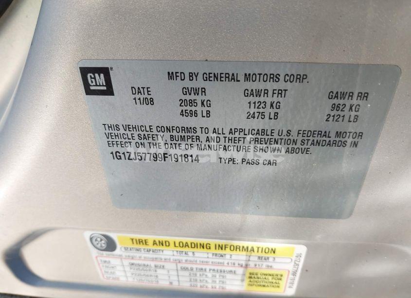 Photo 9 of 2009 Chevrolet Malibu LT (VIN 1G1ZJ57799F191814)