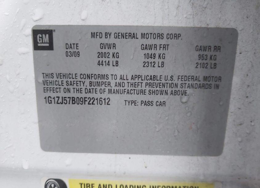 Photo 9 of 2009 Chevrolet Malibu LT (VIN 1G1ZJ57B09F221612)