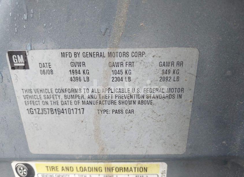 Photo 9 of 2009 Chevrolet Malibu LT (VIN 1G1ZJ57B194101717)