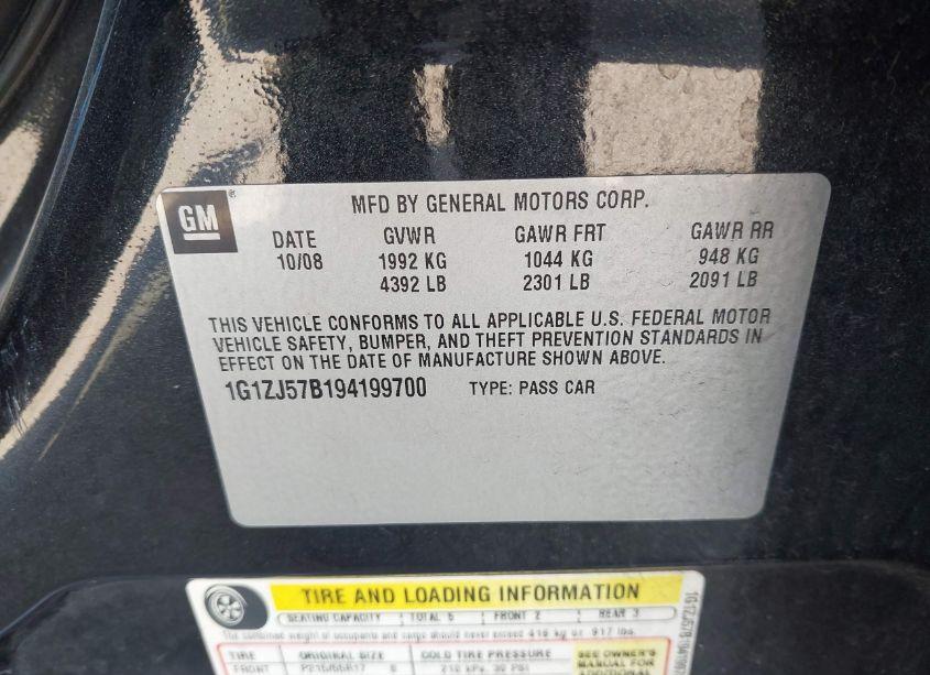 Photo 9 of 2009 Chevrolet Malibu LT (VIN 1G1ZJ57B194199700)