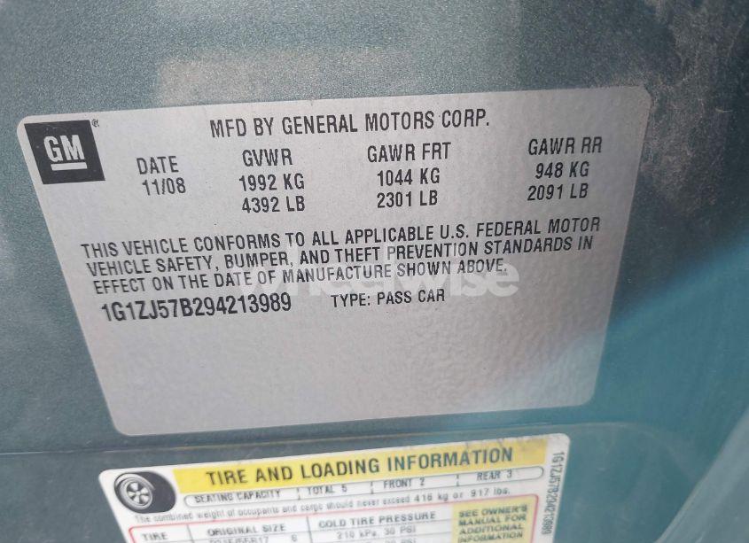 Photo 9 of 2009 Chevrolet Malibu LT (VIN 1G1ZJ57B294213989)