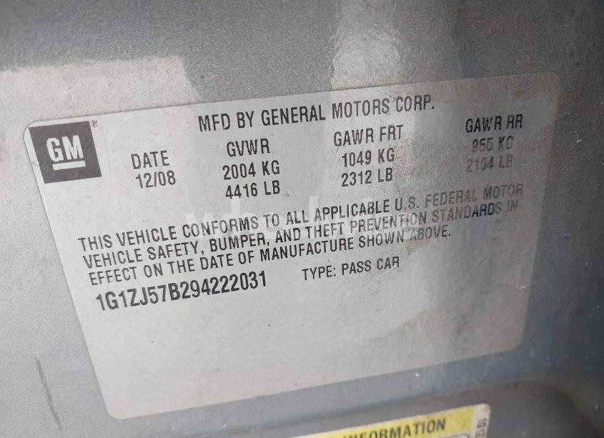 Photo 9 of 2009 Chevrolet Malibu LT (VIN 1G1ZJ57B294222031)