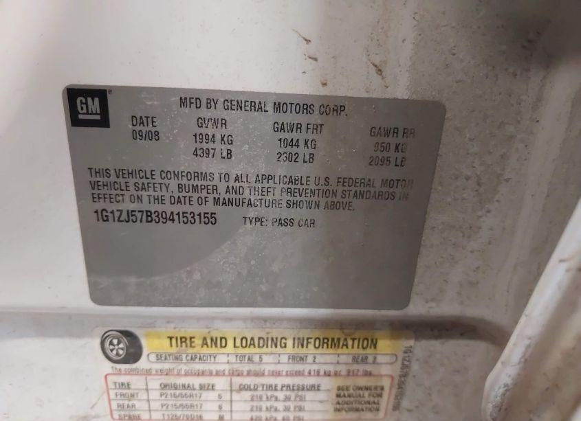 Photo 9 of 2009 Chevrolet Malibu LT (VIN 1G1ZJ57B394153155)