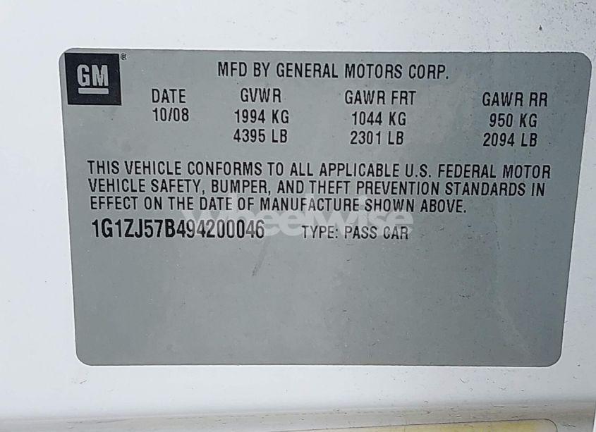 Photo 9 of 2009 Chevrolet Malibu LT (VIN 1G1ZJ57B494200046)