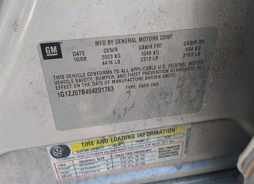 Photo 9 of 2009 Chevrolet Malibu LT (VIN 1G1ZJ57B494201763)