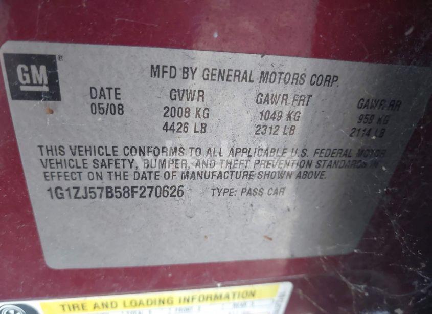Photo 9 of 2008 Chevrolet Malibu LT (VIN 1G1ZJ57B58F270626)