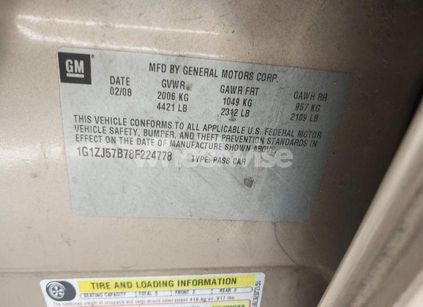 Photo 9 of 2008 Chevrolet Malibu LT (VIN 1G1ZJ57B78F224778)