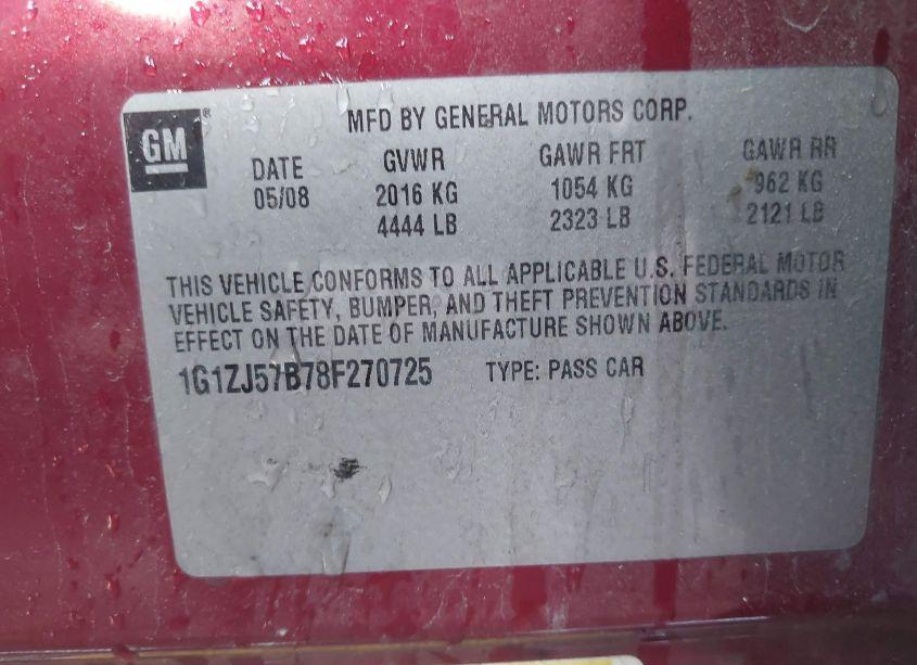 Photo 9 of 2008 Chevrolet Malibu LT (VIN 1G1ZJ57B78F270725)