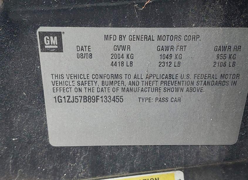 Photo 9 of 2009 Chevrolet Malibu LT (VIN 1G1ZJ57B89F133455)