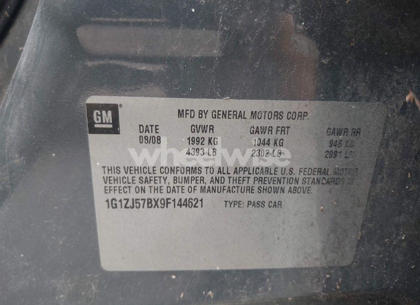 Photo 9 of 2009 Chevrolet Malibu LT (VIN 1G1ZJ57BX9F144621)