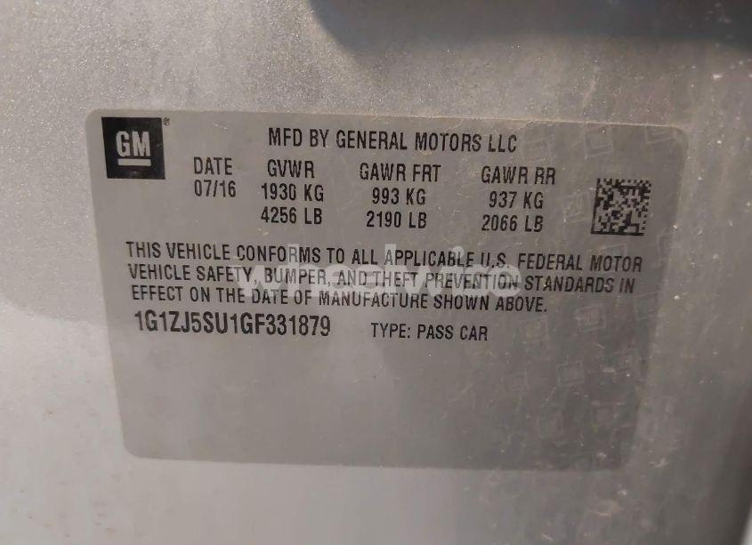 Photo 9 of 2016 Chevrolet Malibu HYBRID (VIN 1G1ZJ5SU1GF331879)