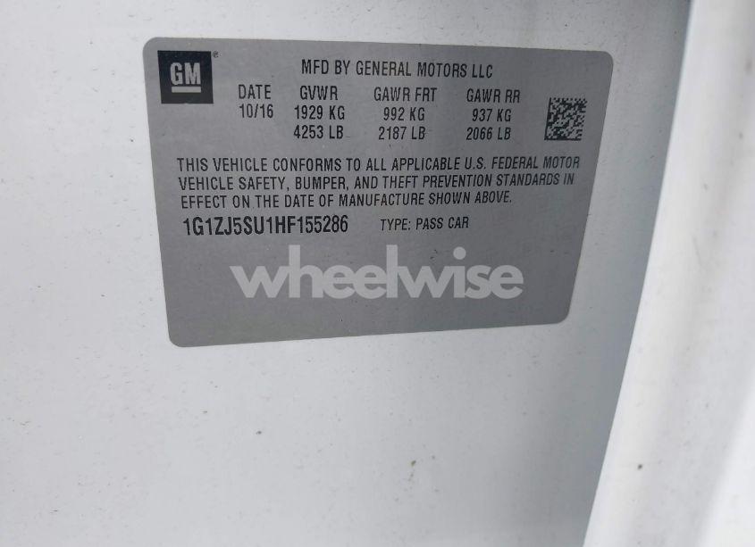 Photo 9 of 2017 Chevrolet Malibu HYBRID (VIN 1G1ZJ5SU1HF155286)