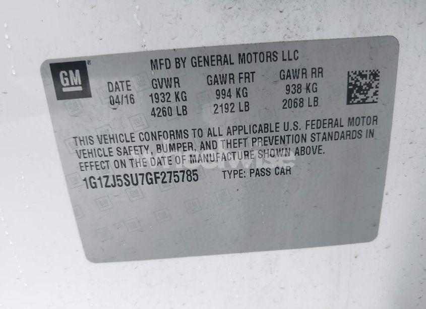 Photo 9 of 2016 Chevrolet Malibu HYBRID (VIN 1G1ZJ5SU7GF275785)