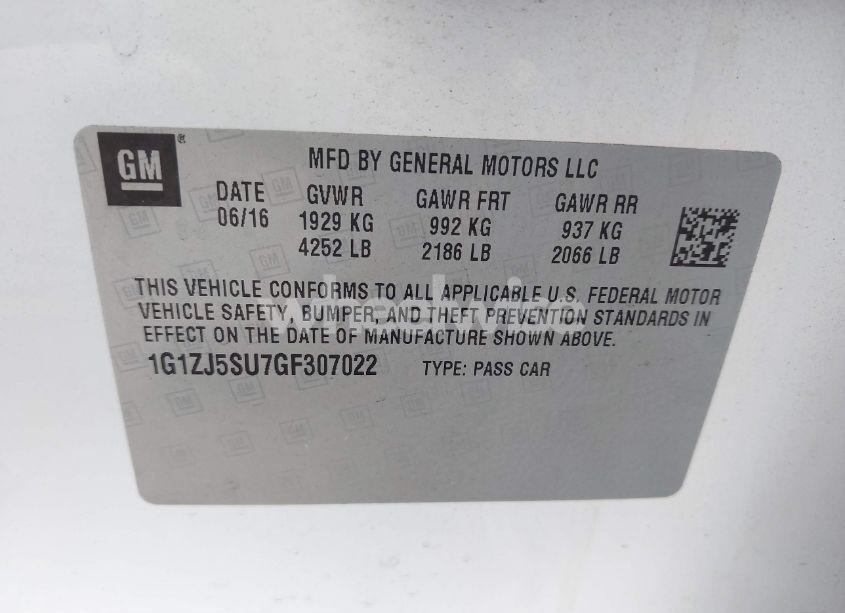 Photo 9 of 2016 Chevrolet Malibu HYBRID (VIN 1G1ZJ5SU7GF307022)