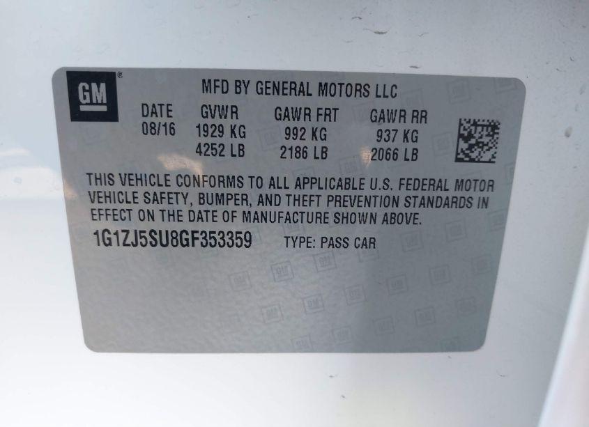 Photo 9 of 2016 Chevrolet Malibu HYBRID (VIN 1G1ZJ5SU8GF353359)