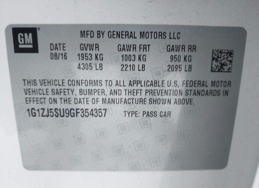 Photo 9 of 2016 Chevrolet Malibu HYBRID (VIN 1G1ZJ5SU9GF354357)