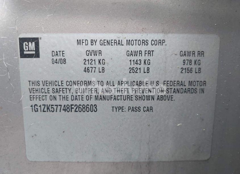 Photo 9 of 2008 Chevrolet Malibu LTZ (VIN 1G1ZK57748F268603)