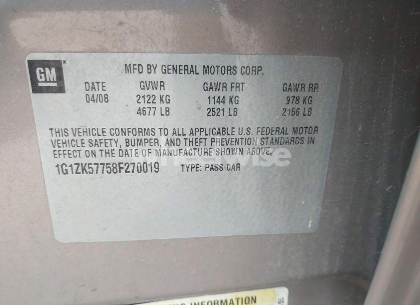 Photo 9 of 2008 Chevrolet Malibu LTZ (VIN 1G1ZK57758F270019)