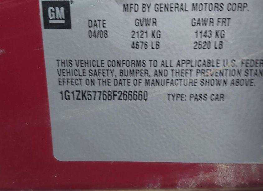 Photo 9 of 2008 Chevrolet Malibu LTZ (VIN 1G1ZK57768F266660)